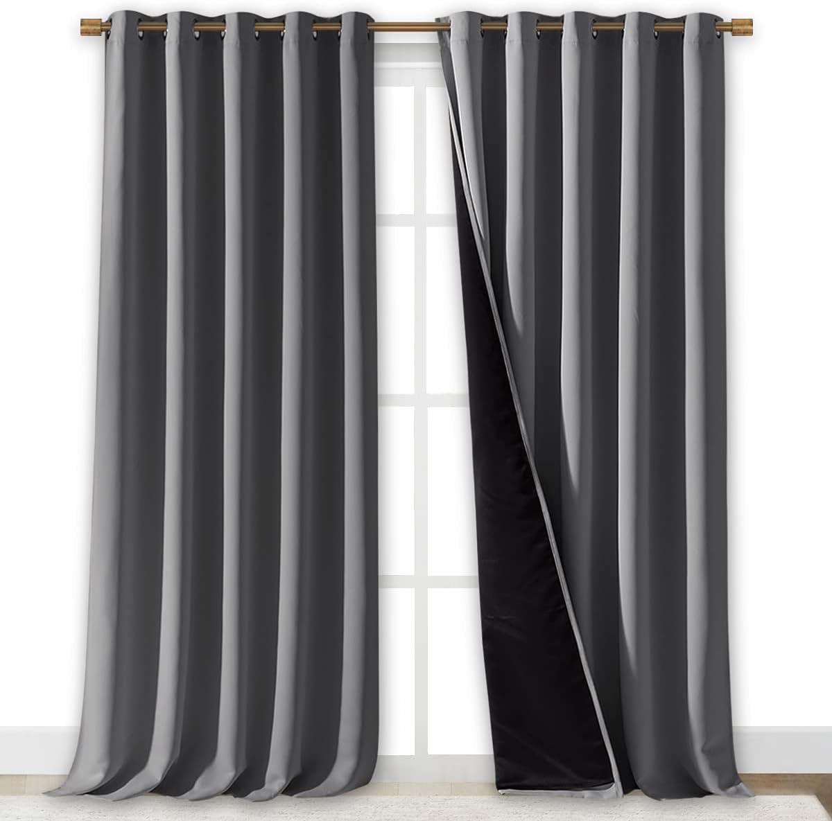 NICETOWN Total Shade Curtains - Heavy-Duty Drapes with Black Liner for Full Light Blocking | Gray, 70" x 95" (Set of 2)