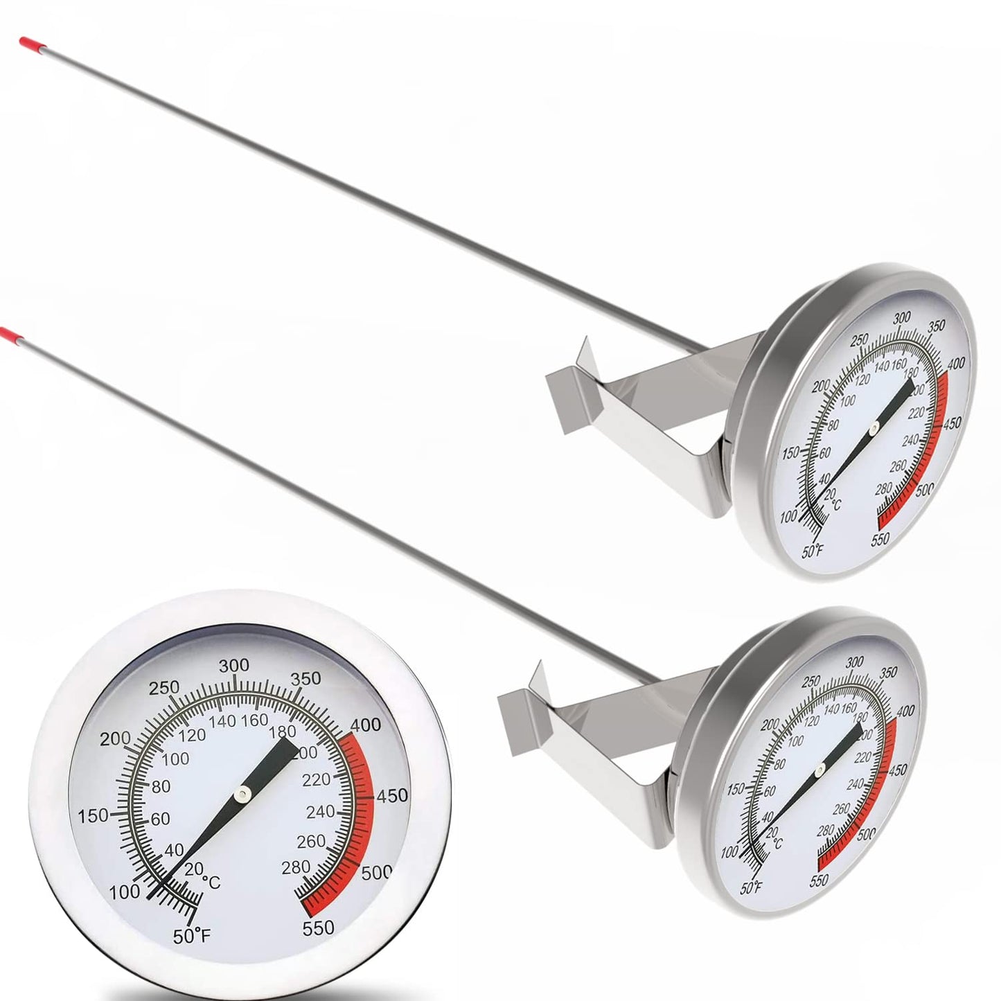 Lightbeam 16" Long Stem Deep Fry Thermometer (2 Pack) with Pot Clip, Instant Read 2" Dial Meat BBQ Turkey Thermometer Candy Thermometer for Deep Fry, Turkey, Grill, Candy & Coffee etc