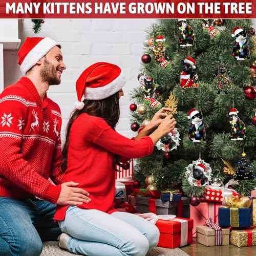 Black Cat Christmas Ornaments, Cute Screaming Christmas Tree Hanging Ornaments 2025 Acrylic 2 Side Printed Christmas Decor Personalized Christmas Stockings for Pets Lovers (Black Cat C)