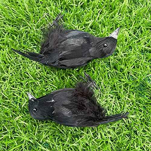 CBLUO Halloween Realistic Crows Black Feathered Standing Crows Christmas Fake Birds Ravens for Outdoor Indoor Party Props Supplies Cute Artificial Handmade Life Like Lifesize Model Crow 4 Pcs