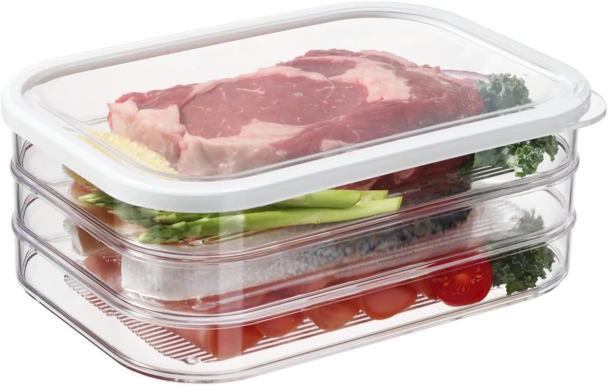Stackable Deli Meat Storage | 3-Tier Lunch Meat Container - Dishwasher Safe, Clear Organizer with Lid
