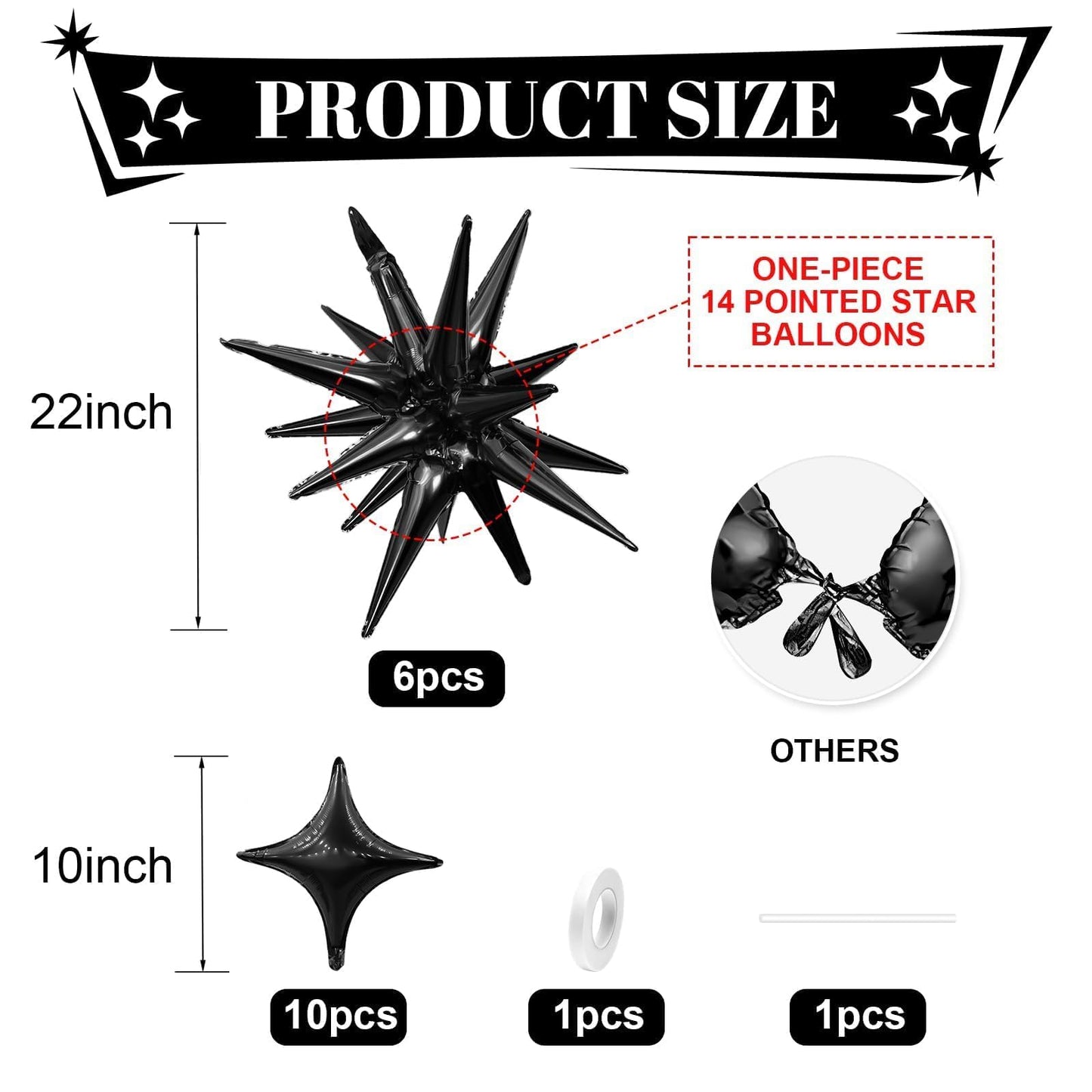 Hot Pink Star Balloon,Pink 6Pcs 22Inch Explosion Star Balloons and 10Pcs 10Inch Four Angle Balloons Kit for Girls Women Birthday Anniversary Baby Shower Wedding Party Decorations