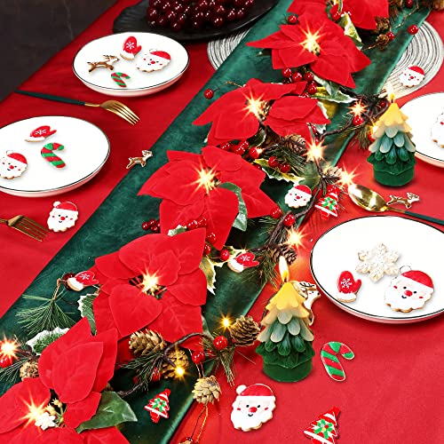 Sggvecsy Christmas Poinsettia Garland 7.1Ft Poinsettia Velvet Artificial Poinsettia Garland String Lights with Red Berries Holly Leaves for Christmas Decorations Mantle Indoor Outdoor Holiday Decor