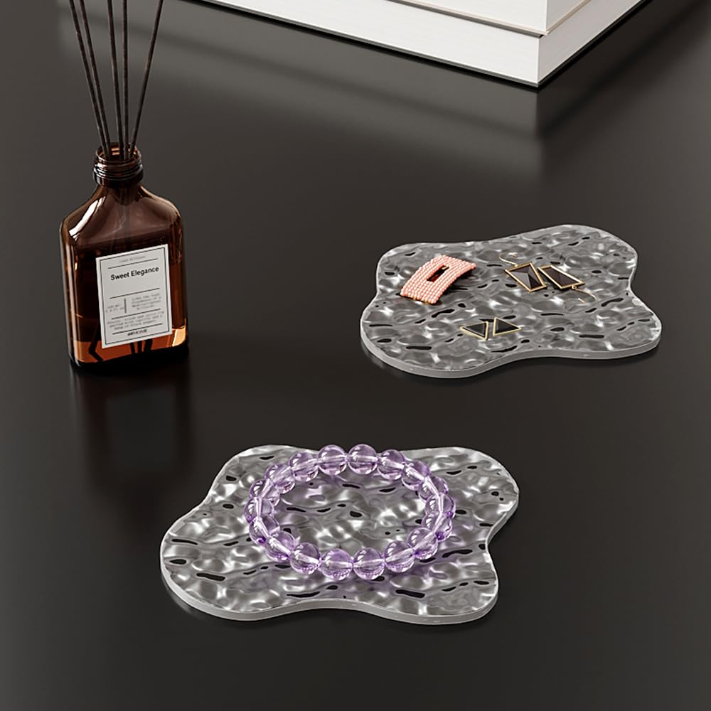 Acrylic Coaster Set of 2 with Non-Slip Silicone Dots, Clear Drink Coasters with Waterproof Material, Cloud Shape Desk Accessories, Coasters for Office, Home,Bar, Cafe Decor