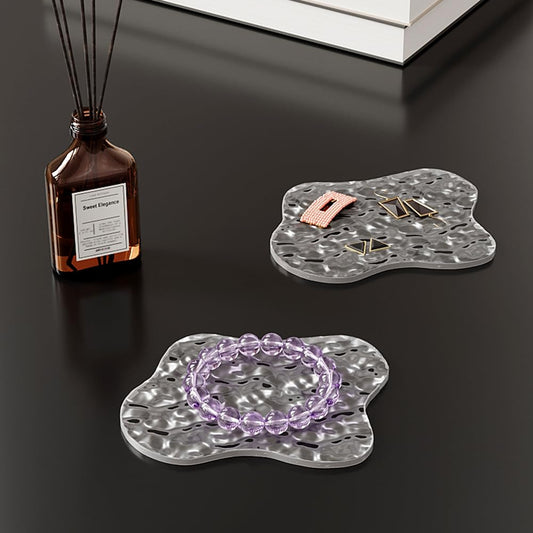 Acrylic Coaster Set of 2 with Non-Slip Silicone Dots, Clear Drink Coasters with Waterproof Material, Cloud Shape Desk Accessories, Coasters for Office, Home,Bar, Cafe Decor