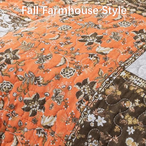 Dreamland Orange 100% Cotton King Quilt Set - Farmhouse Bedspread, 98x106 in