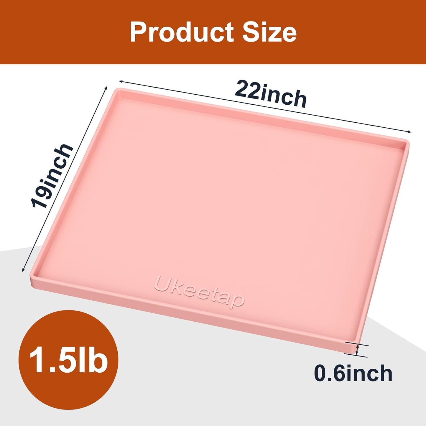 Ukeetap Extra Thick Silicone Mat - Waterproof Under Sink Mat 22" x 19" for Kitchen & Bathroom | Pink