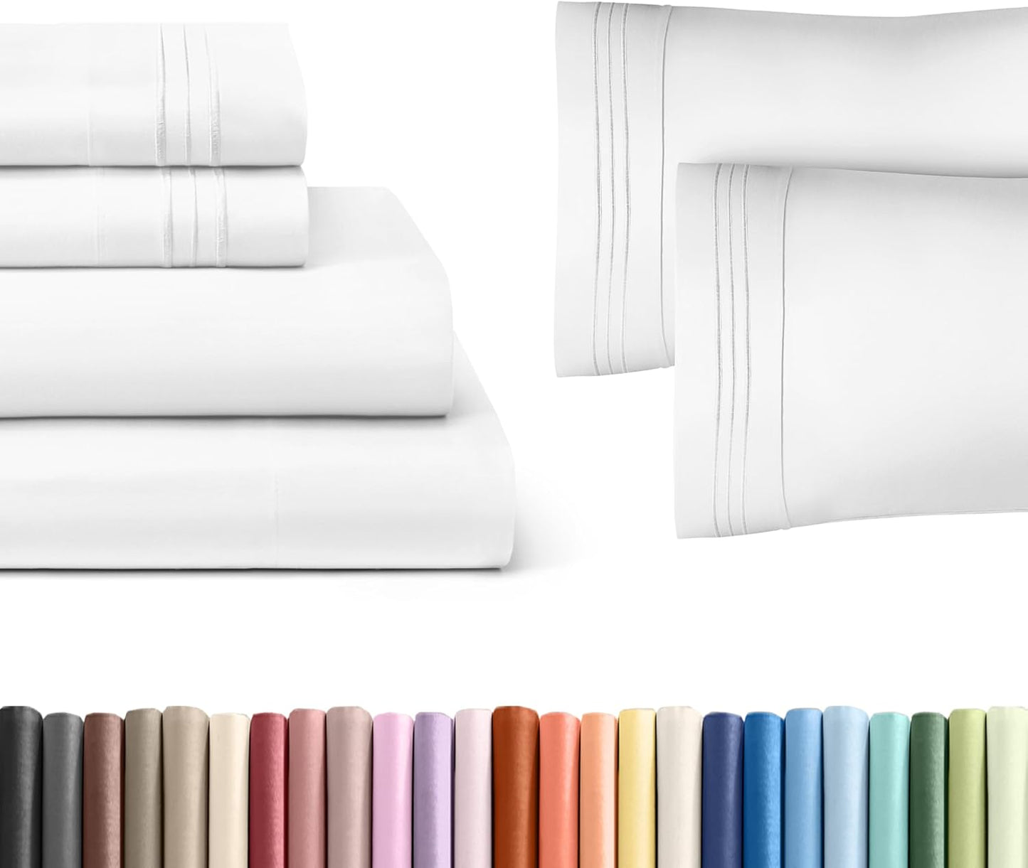 White 4-Piece Queen Sheet Set by [Brand Name] - Luxurious Bedding with Deep Pockets & 2 Pillowcases - Soft, Breathable, Cooling Comfort