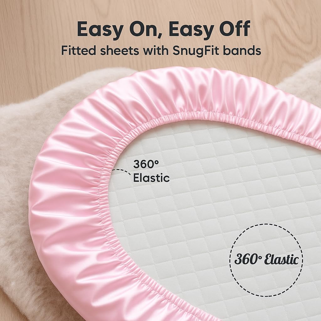 Skiennix Satin Bassinet Sheets - Soft Silk Feel for Baby's Hair | 2-Pack in Pink & Purple
