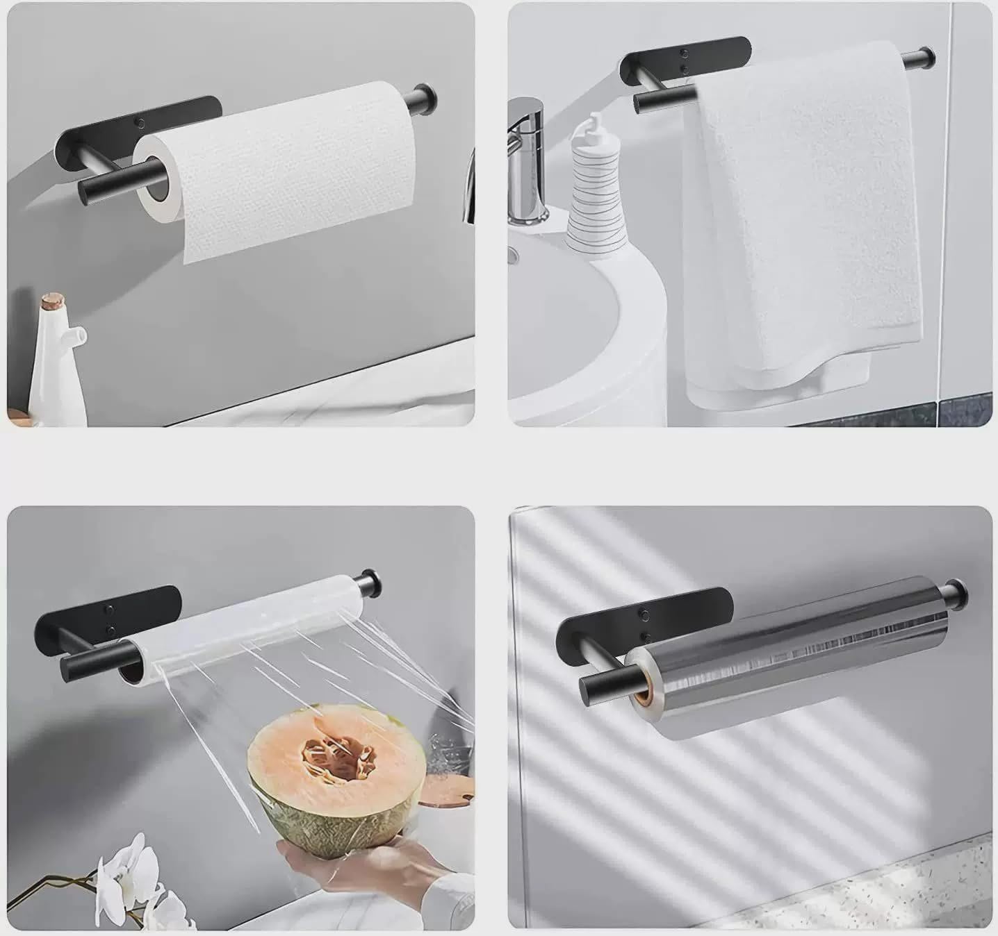 Skiennix Paper Towel Holder - Wall Mounted, Self-Adhesive or Drilling, 304 Stainless Steel, 13 Inch - Black