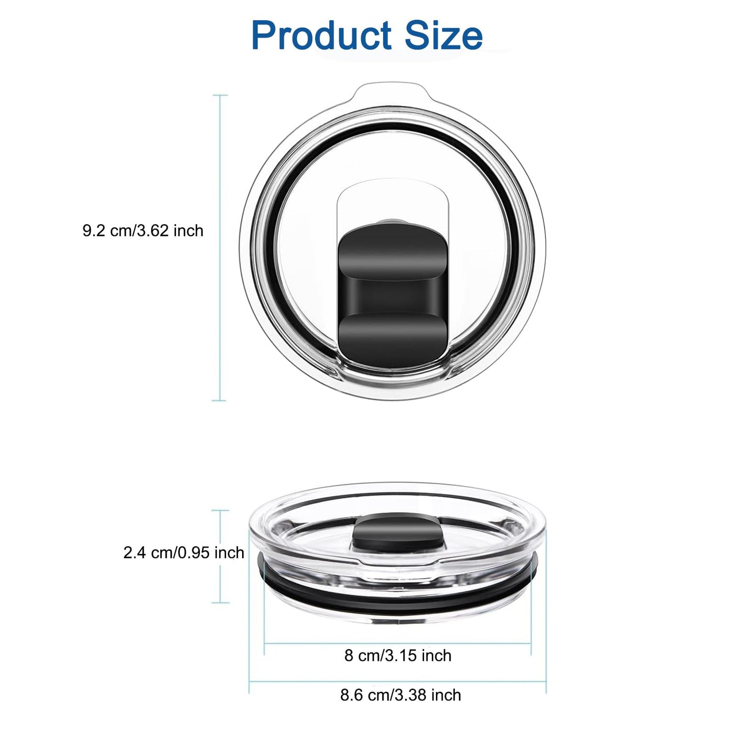 20 oz Tumbler Lid for YETI, 2-Pack Replacement Lids Compatible with YETI 20 oz Tumbler, 10/24 oz Mug, and 10 oz Lowball, Spill-Proof Cup Lids Top Covers with Magnetic Slider Switch for Travel, Black