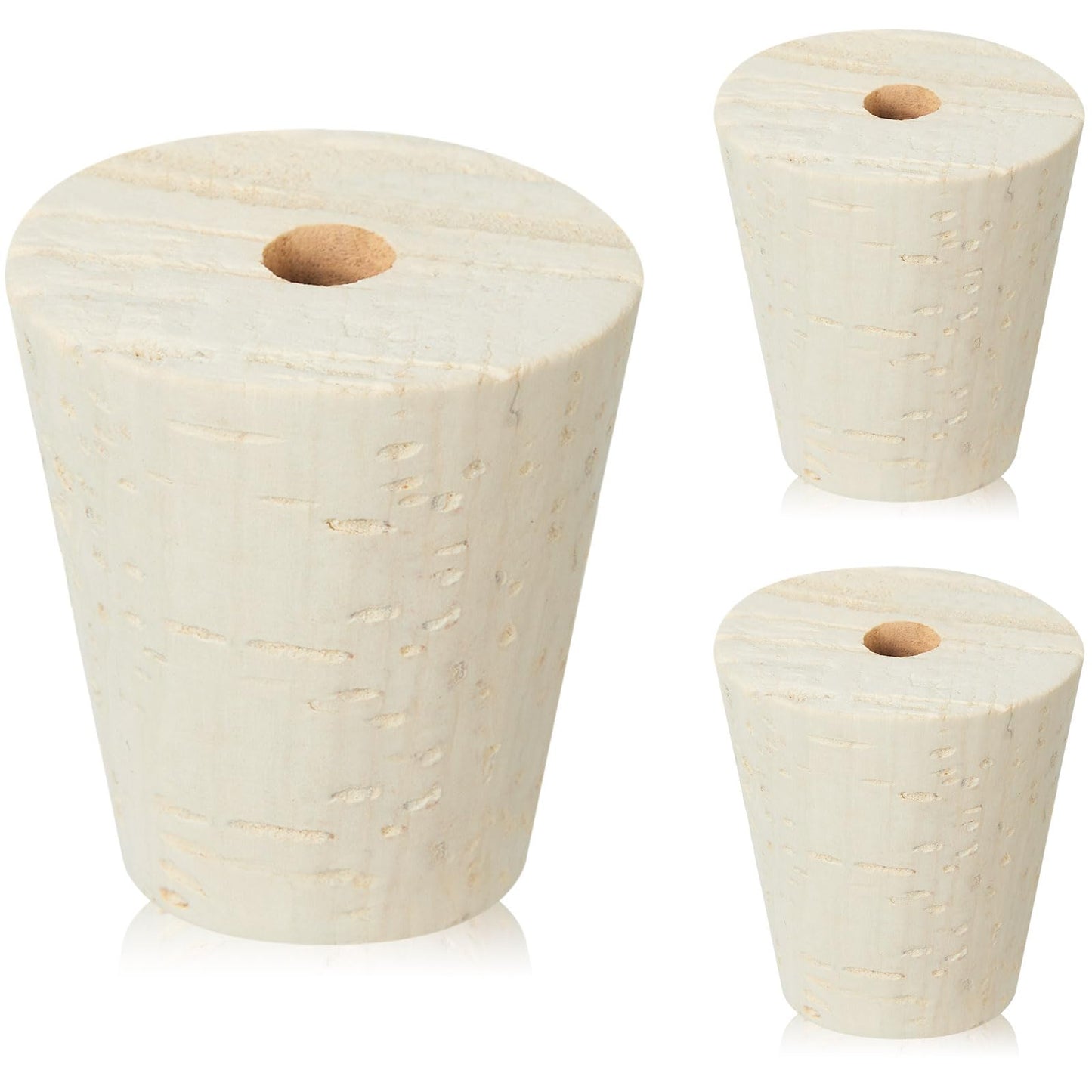 Ziliny 3 Pcs Drilled Fermentation Corks for Most 3 5 6 Gallon Glass Carboy Tapered Corks for Bubble Airlock Wood Stopper Bungs for Home Brewing Wine, Not Include Airlock, 1 x 1.5 x 1.6 inches