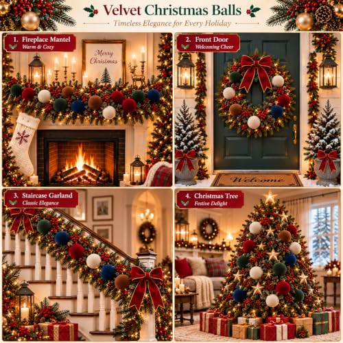 NONSTOP Cream White Velvet Christmas Ball Ornaments 15 pcs - 2.36 Inch Shatterproof Holiday Decor