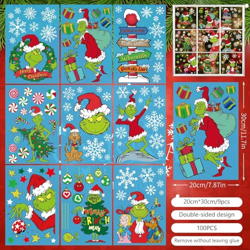 Boroner Christmas Window Clings 100 pcs Double-Sided Static Decals - Winter Wonderland