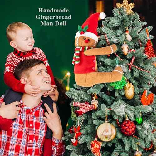 Gingerbread Christmas Tree Topper Decorations,Gingerbread Ornament Doll Tree Hugger Decor for Curtain Wine Bottle Christmas Tree Holiday Home Decor, 11" x 15"