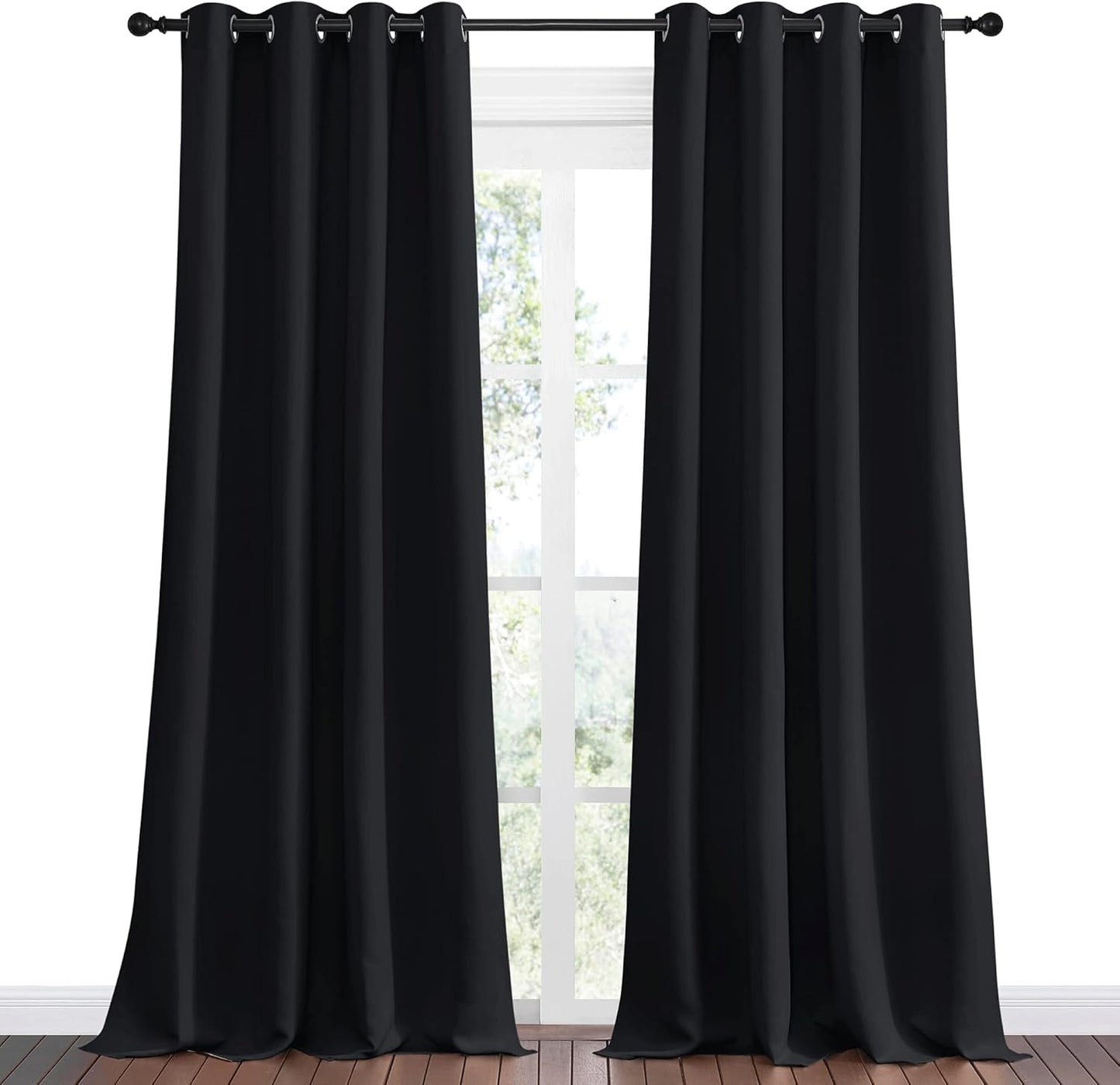 NICETOWN Blackout Curtain Shades - Thermal Insulated Grommet Drapes for Summer Home Decor | 2 Panels, 55" x 96", Black