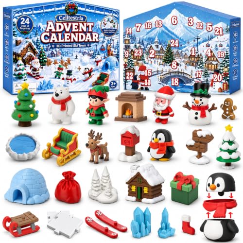 Celltestria Advent Calendar 2026 3D Printed Assembly Toys – Ski Town Christmas Figure Set