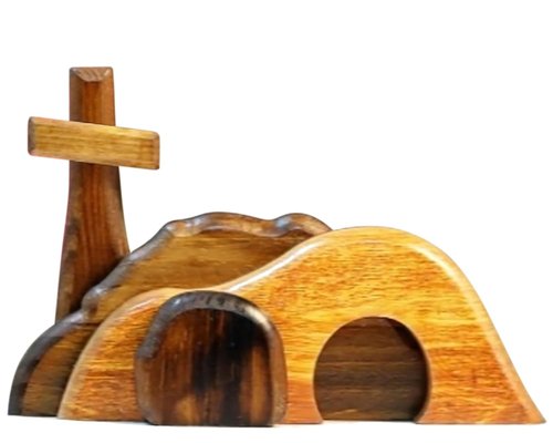 EGZ Empty Tomb Easter Scene and Cross Decoration, Wooden Easter Jesus Resurrection Scene Cross and Tomb Tray Set, Suitable for Religious Home and Office Desk Display, Christian Gift.