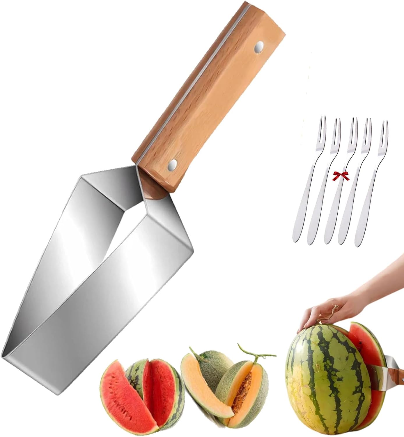 Skiennix Watermelon Cutter - Stainless Steel Slicer with Wooden Handle | Perfect Kitchen Gadget (1pc)