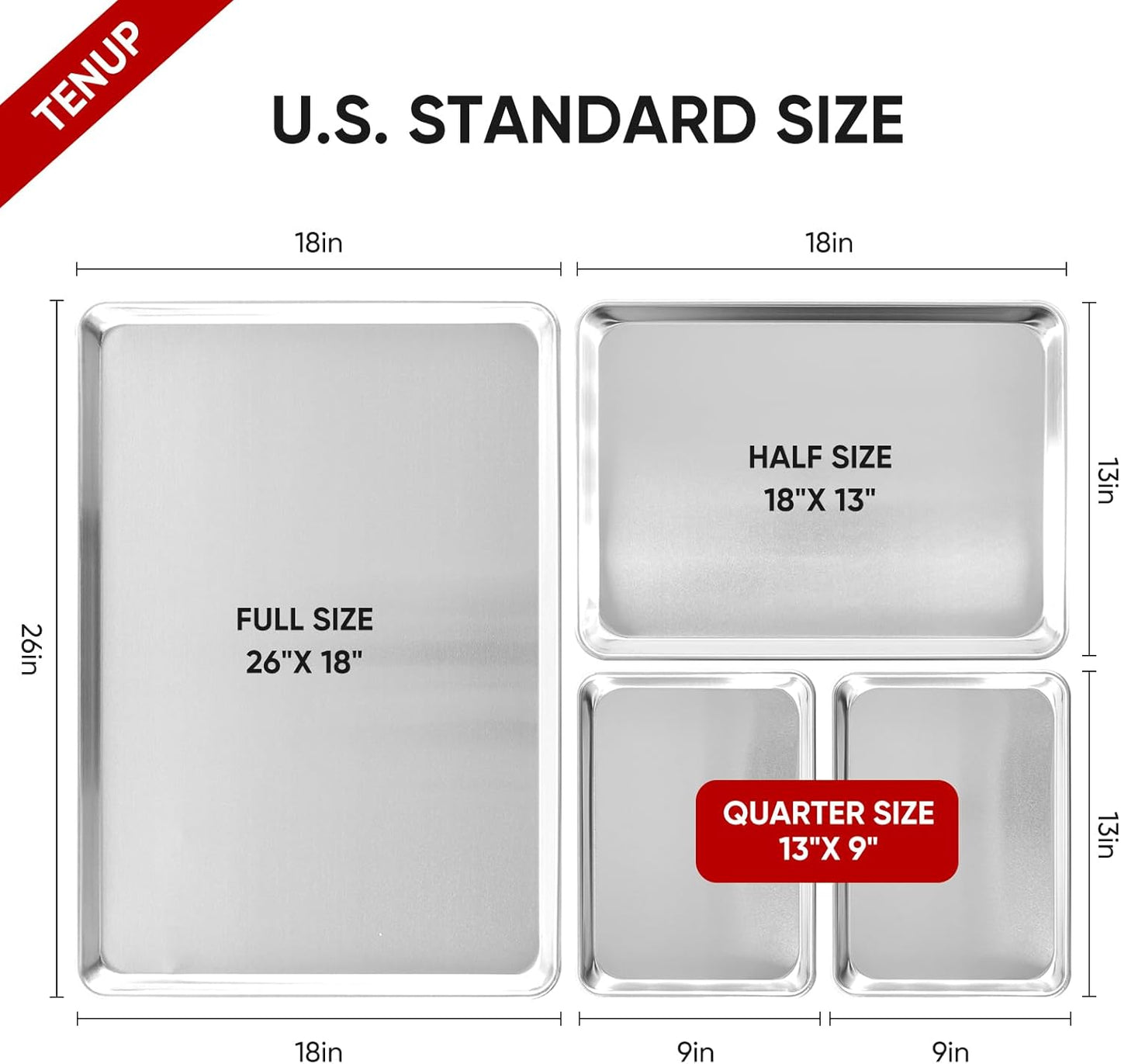 TENUP 12 Pack Aluminum Full Sheet Pans - Heavy Duty Baking Trays, 26" x 18", Warp-Resistant & Rust-Free