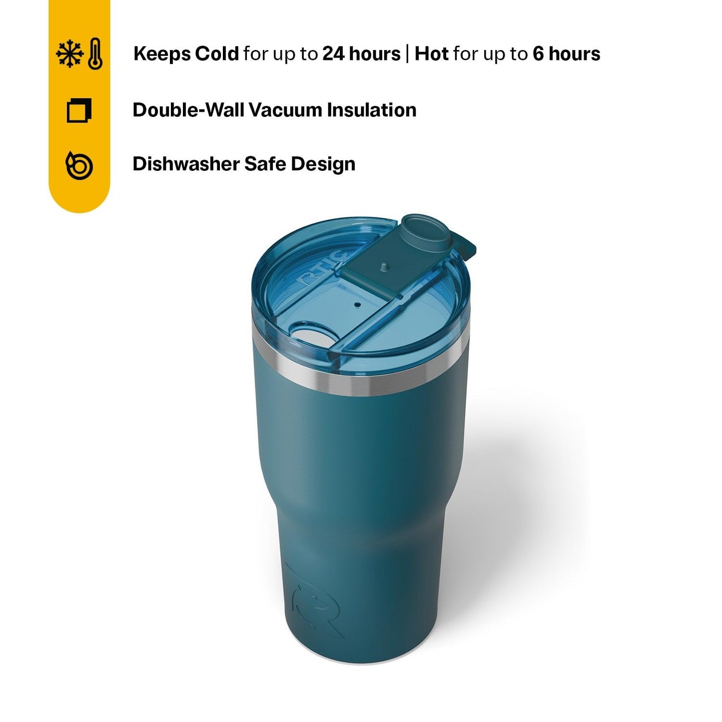 RTIC 40oz Essential Tumbler with Lid, Ceramic Lined, Insulated, Stainless Steel, Metal, Double Wall Vacuum-Insulation, Travel Cup for Iced Coffee, Tea, Hot and Cold Drink, Marine