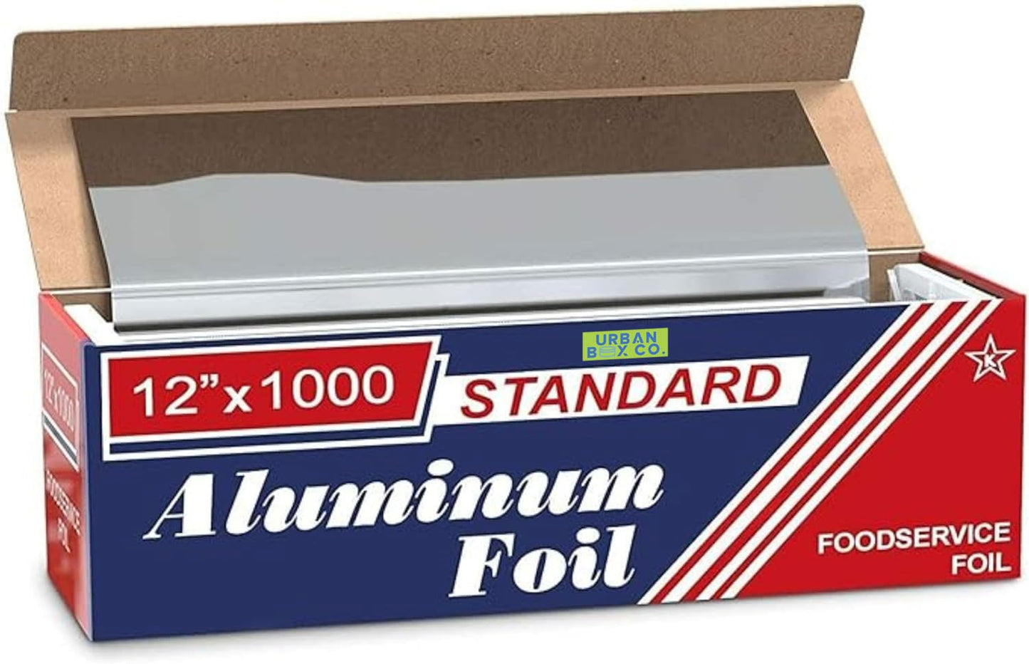 Urban Box Co. 12"x1000' Standard Aluminum Foil Roll Commercial-Grade Silver Wrap for Food Service, Catering, Baking & Home Use. Durable, Tear-Resistant, Heat-Safe Industrial Foil Roll