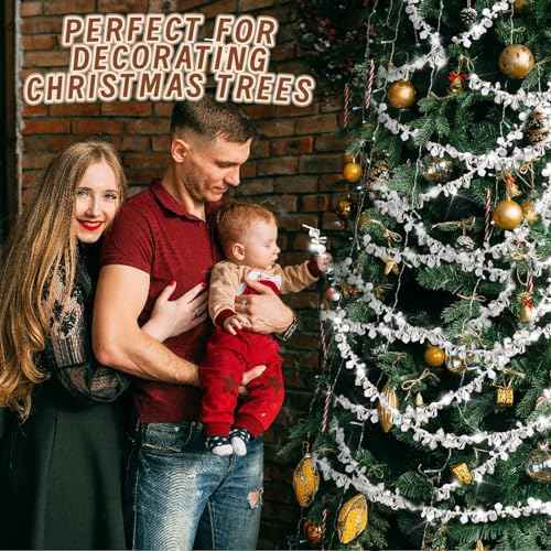 16 Feet Christmas Garland Christmas Tree Crystal Beads Garland Clear Iridescent Large Twinkle Ice Double Twist Christmas Tree Garland for Winter and Xmax Tree Decorations and Home D?cor(Silver)