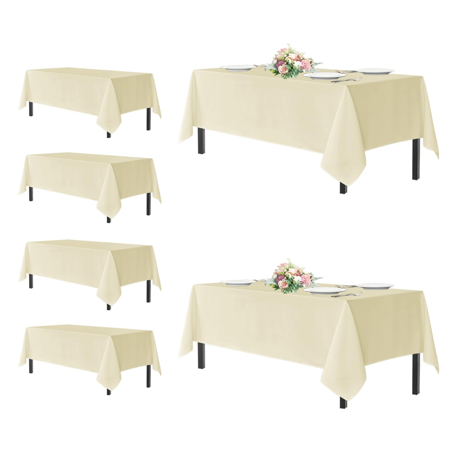 sancua Rectangle Tablecloths for 6 Foot Tables, 6 Pack - Washable Polyester Fabric Table Cloth for Wedding Party, Birthday, Banquet Reception, 54x108 Inch, Beige