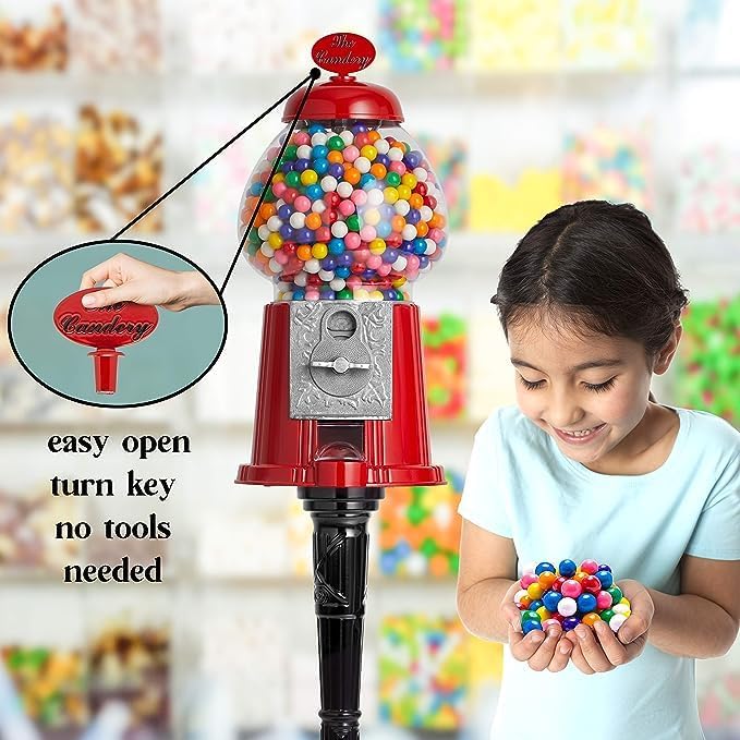 15-Inch Candy Dispenser Gumball Machine with Acrylic Bowl and Stand - Heavy Duty Red Metal