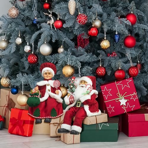 ITART 17-Inch Mr. & Mrs. Claus Figurines with Lights and Timer – Battery-Operated Christmas Decor