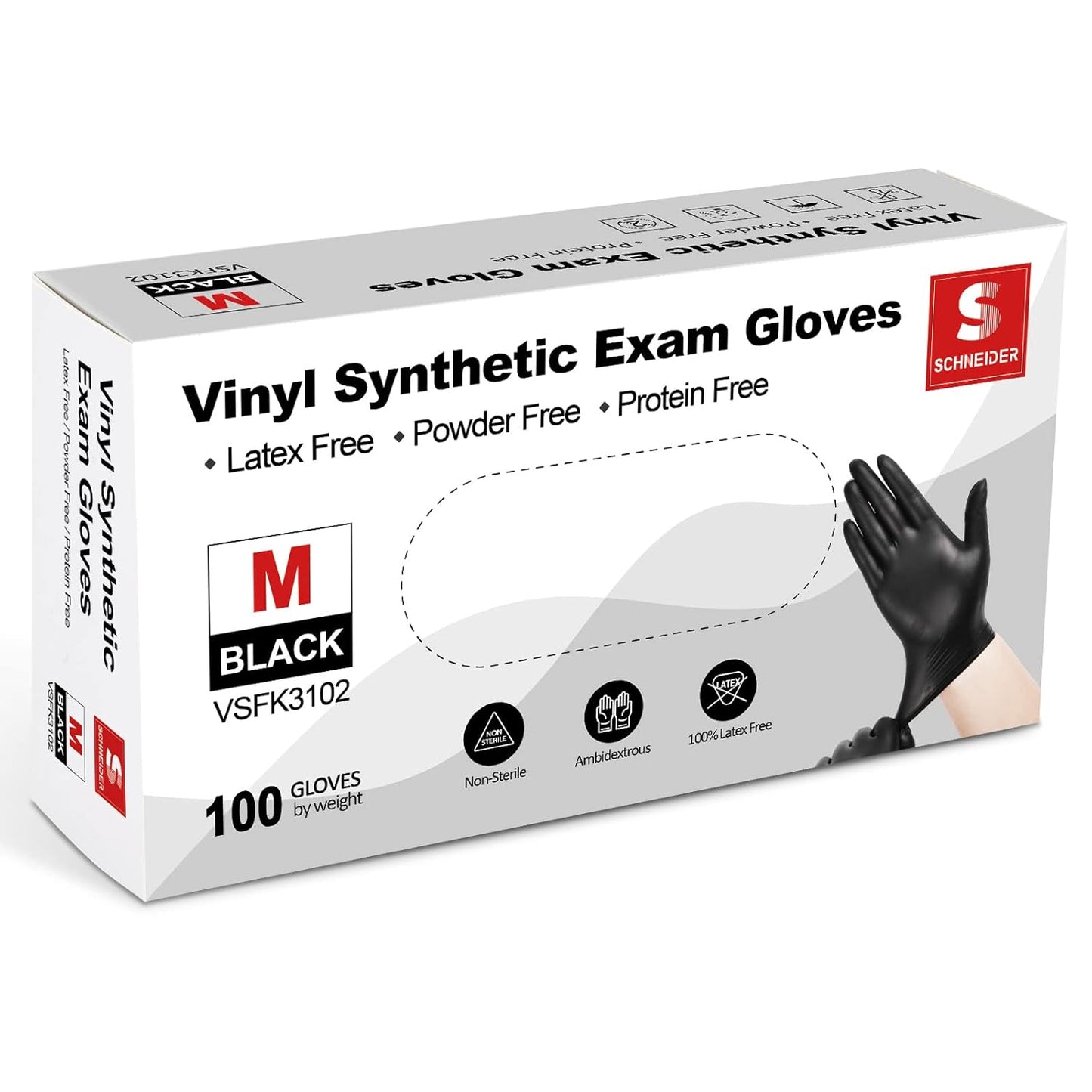 Vinyl Exam Gloves - 4 Mil Thickness | Medium Size, Black & Clear - 100 Count Each