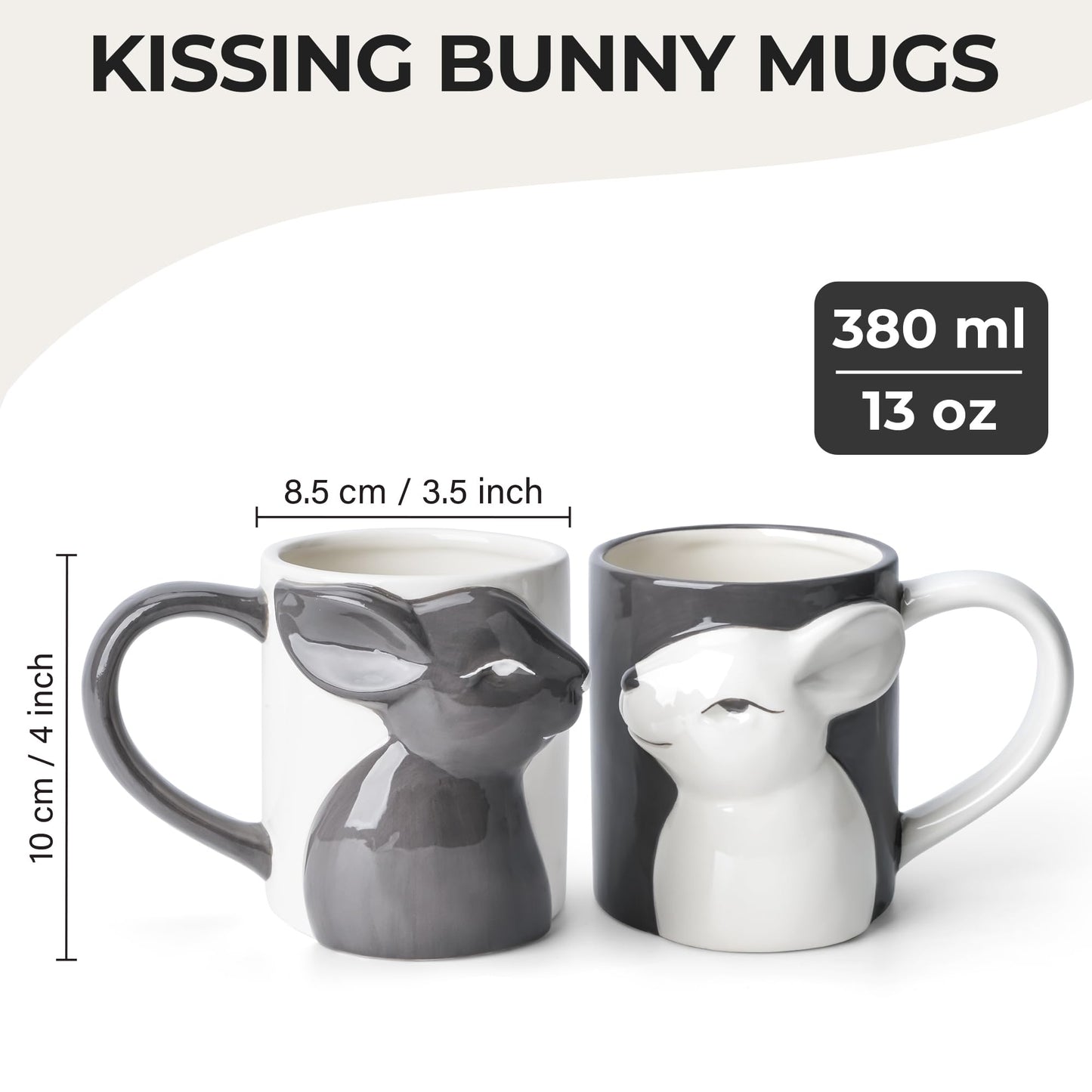 MIAMIO - Kissing Rabbit Mug Set of 2/13.5 oz Coffee Mug for Couples/Ceramic Coffee Cup Set/Gifts for Women/Men for Birthday, Easter or Christmas - Microwave- and Dishwasher Safe