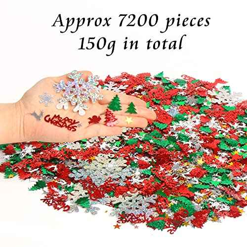 FOIMAS 7200pcs Christmas Confetti,Snowflake Santa Claus Metallic Foil Sequins Glitter Table Scatters for Party Decoration