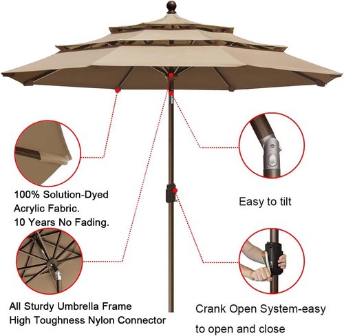 EliteShade USA 9Ft Market Umbrella - 10-Year Non-Fading, Ventilated Design in Heather Beige