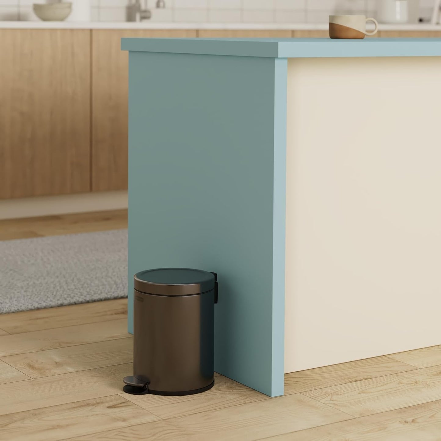 Rubbermaid Stainless Steel Round Step-On Trash Can - 1.6 Gallon Charcoal Wastebasket with Lid for Home & Office