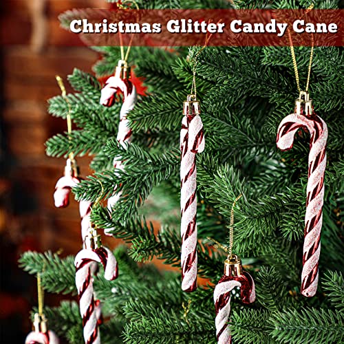 Rtteri 60Pcs Glitter Candy Cane Ornaments Red for Christmas Tree Decorative Set (Red, 14 cm each)
