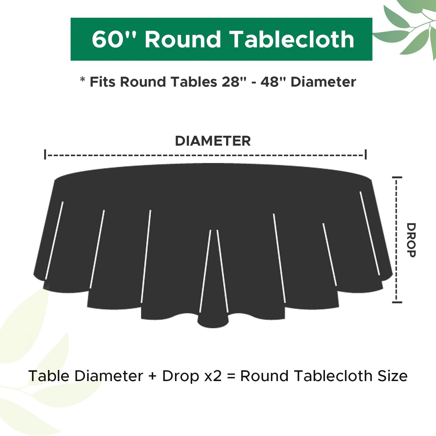 Biscaynebay Textured Fabric Round Tablecloths 60" for Round Tables diameters from 28" to 48", Natural Water Resistant Folding Table Covers Washable for Dining, Kitchen, Wedding, Parties etc