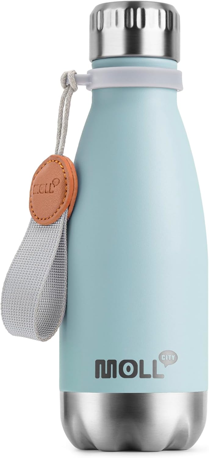 Skiennix 9 oz Stainless Steel Water Bottle - Vacuum Insulated, Leak Proof Cola Shape for Kids | Baby Blue