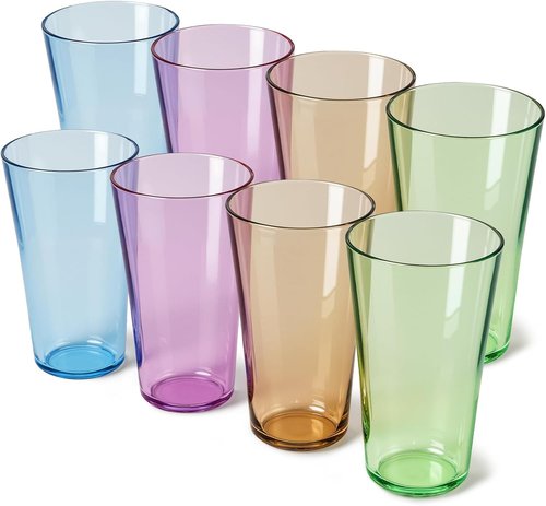 Freshmage 20oz Colorful Plastic Drinking Glasses - 8 Pack, BPA-Free, Shatter-Proof & Stackable Tumblers