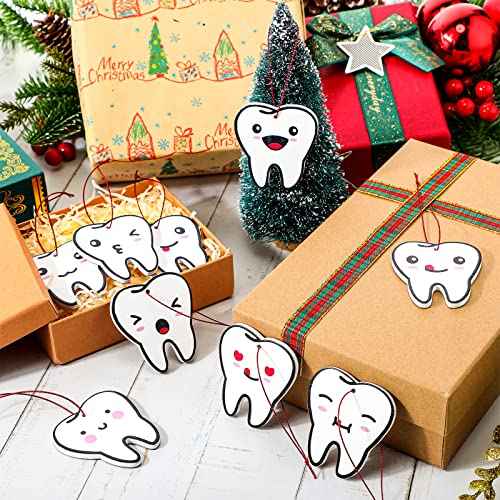 Hoteam 18 Pcs Christmas Tooth Ornaments for Tree Double-Sided Print Xmas Gifts for Dental Dentist Laboratory Technician (Teeth)