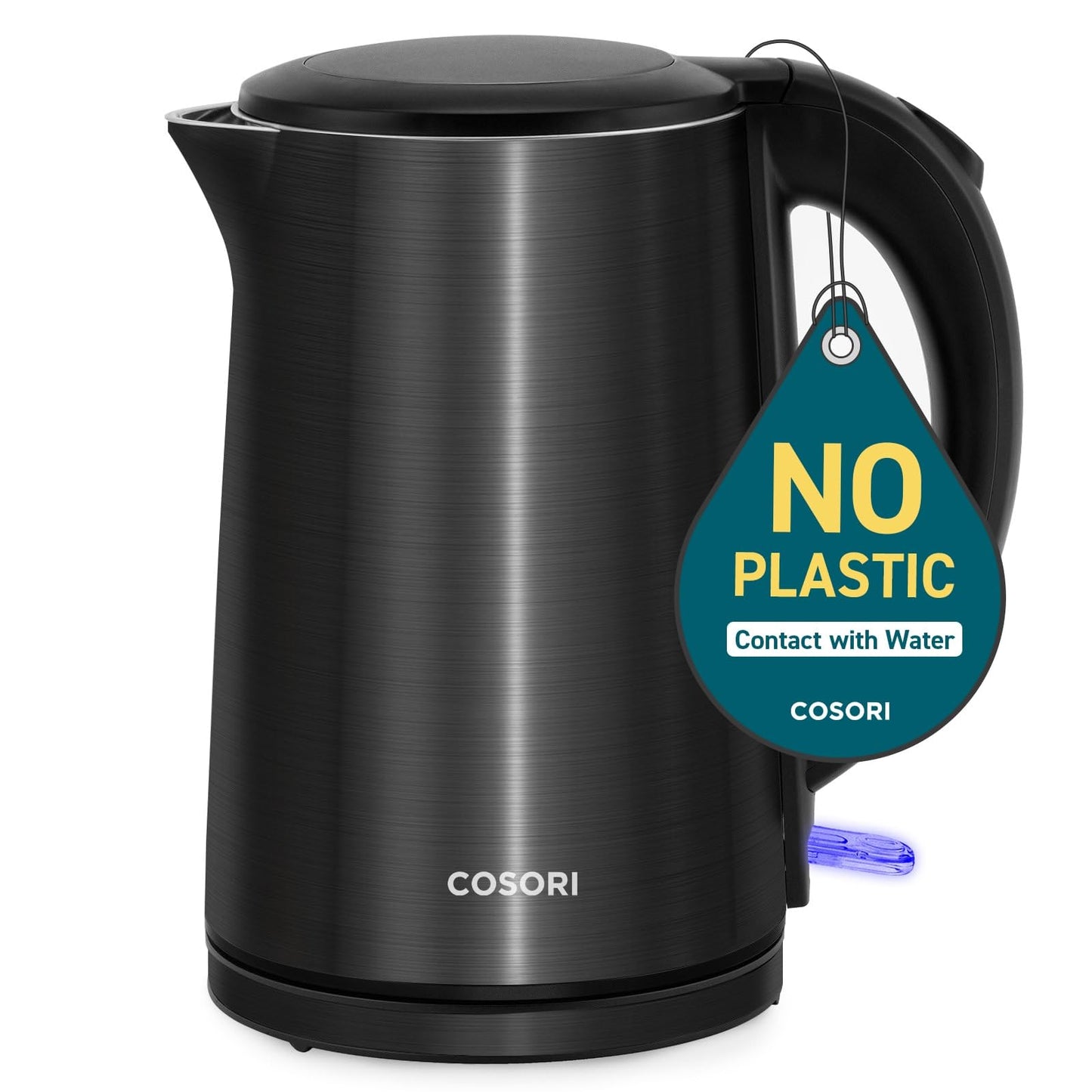 Cosori Electric Kettle, No Plastic Inner Lid, Filter & Spout, Stainless Steel Tea Kettle, Automatic Shut Off & Boil-Dry Protection, Durable Tea Kettle Boiler & Heater, 1.5L/1500W, Black