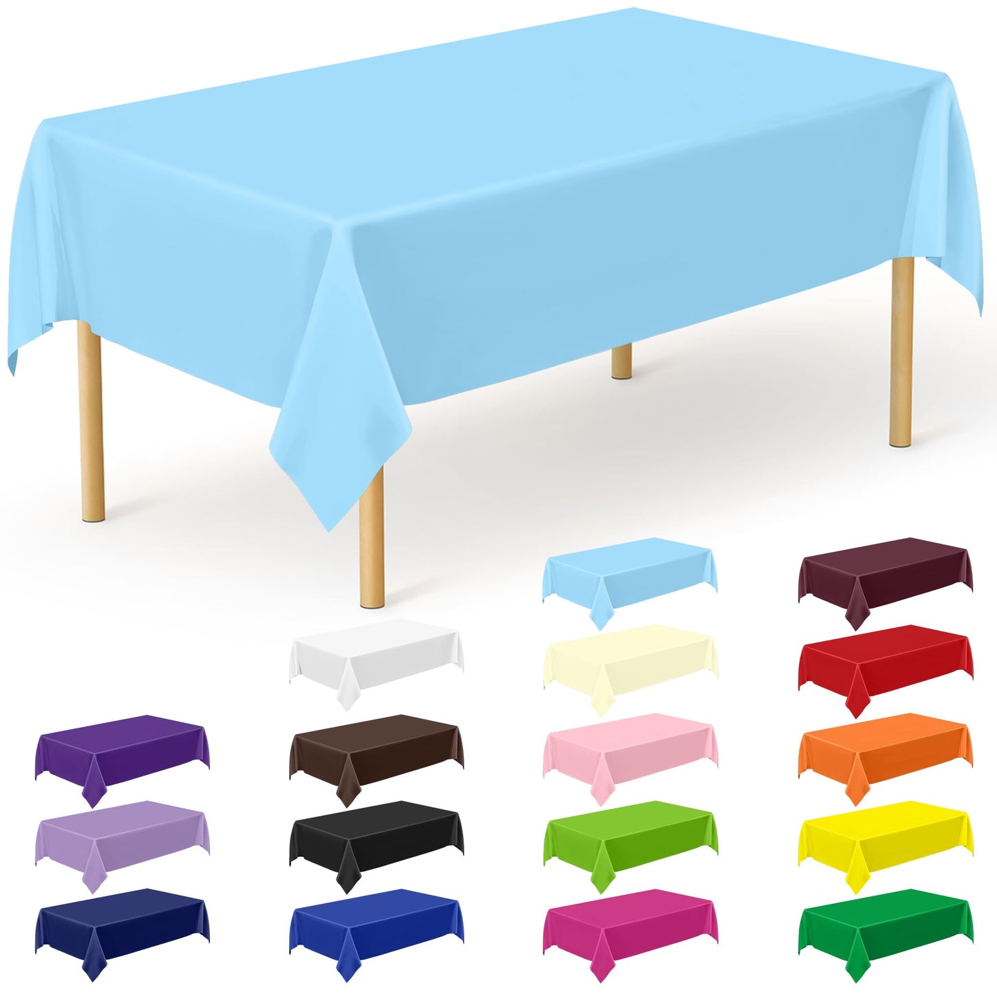 QZYL 12 PCS SkyBlue Plastic Tablecloths, 54 in x 108 in Dinner Table Cloths, Rectangle Table Cover for Birthday Party Family Gathering Wedding
