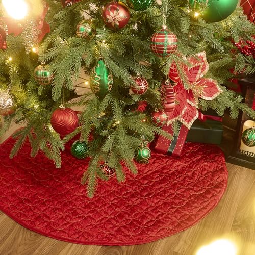 Valery Madelyn Red Christmas Tree Skirt 24 Inch Velvet Holiday Decor