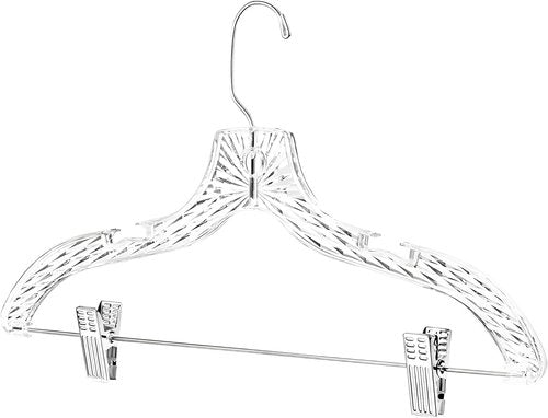 HARDW Clothes Hangers - Heavy Duty Plastic Set of 12 with Clips for Closet Organization | Clear Design