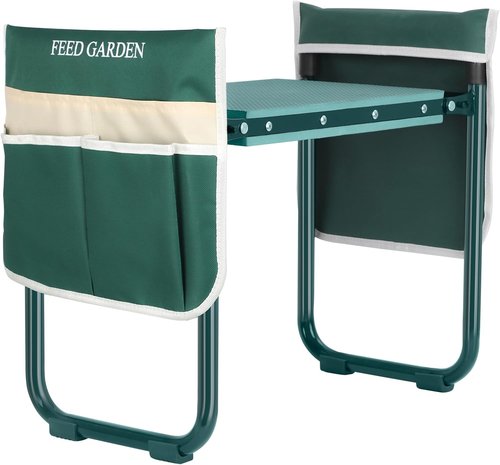 Feed Garden Garden Kneeler & Seat - Upgraded Foldable Gardening Stool with 10.23" Kneeling Pad & Tool Pouches