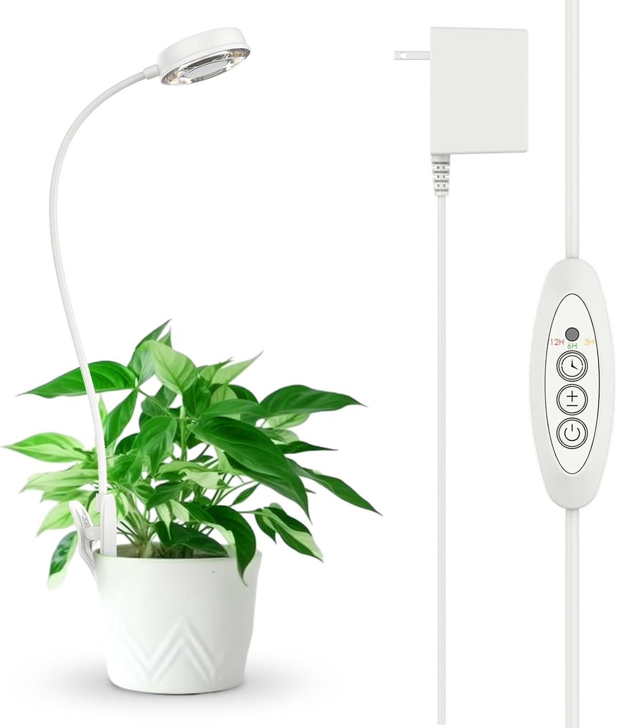 SANSI Grow Light - Full Spectrum LED Plant Lamp with 4-Level Dimmer & Auto Timer | White, 10W, 1-Pack