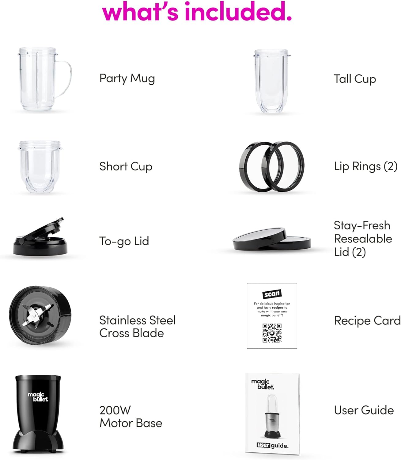 Magic Bullet Blender - 11 Piece Set | Compact Black Kitchen Essential for Smoothies & More