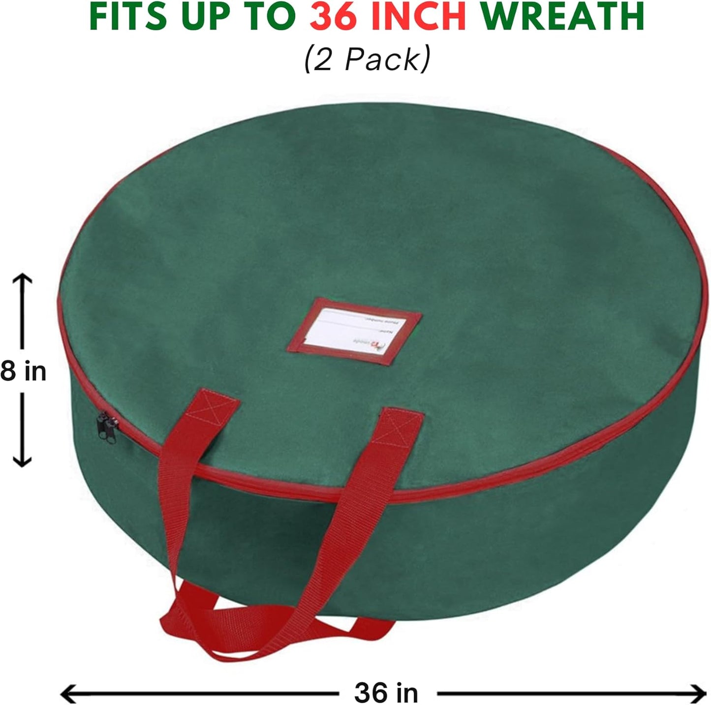 Primode Christmas Wreath Storage Bag - 36" Artificial Wreath Container | 2-Pack with Sturdy Handles & Inner Straps - Green