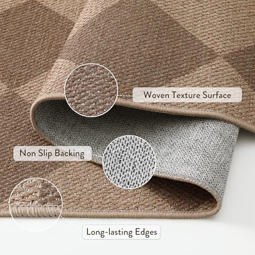 Indoor Outdoor Checkered Jute Look Rug 3x5 Washable Non Slip Entryway Decor - Nature Variation 2