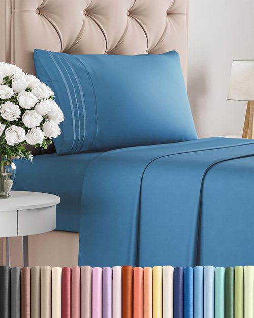 Comfy Twin Size 3-Piece Sheet Set by [Brand Name] - Breathable Cooling Bed Sheets | Luxury Denim Blue Bedding with Deep Pockets